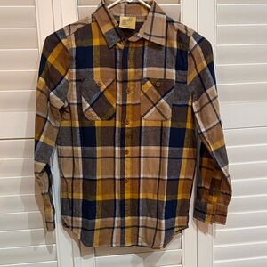 Kids Plaid Button-Down Shirt - Mustard Navy by (unknown)